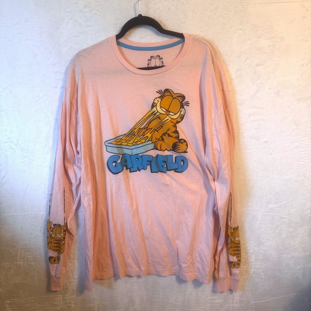Garfield T-Shirt Long Sleeve Lasagna Graphic 2X Pink‎ Women